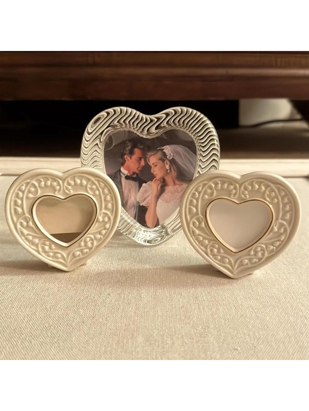 Lenox Wedding Promises 2 small heart frames & 1 crystal glass heart frame NWOT